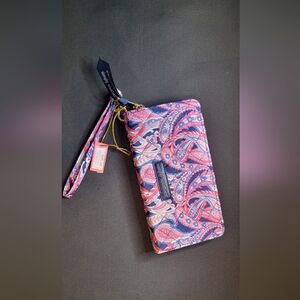 Simply Southern Quilted Wristlet Wallet - Pink, Navy & Light Blue Paisley